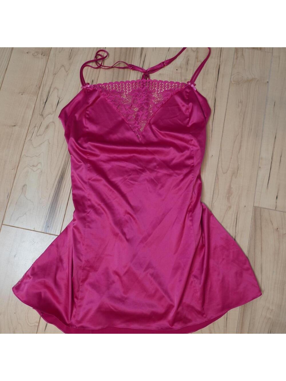 Cacique Hot Pink Satin Lace Slip Dress Coquette Babydoll Nightgown 26/28 - Picture 3 of 7